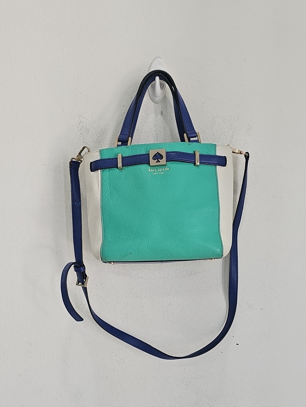 Kate Spade Turquoise, White & Navy Leather Crossbody Satchel
